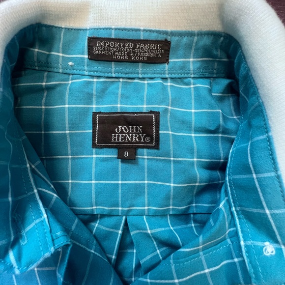 Vintage John Henry Blue Checkered Short Sleeve Button Down Shirt White Collar 8 - Picture 2 of 9